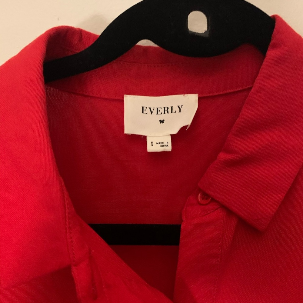 Everly Red Button Down Dress with Tie